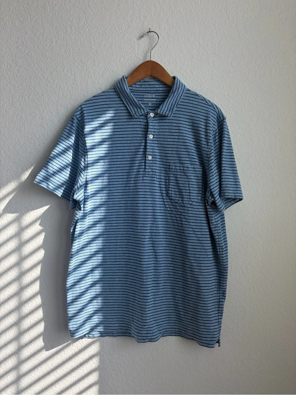 J. Crew Light Blue with Navy Thin-Stripe Polo